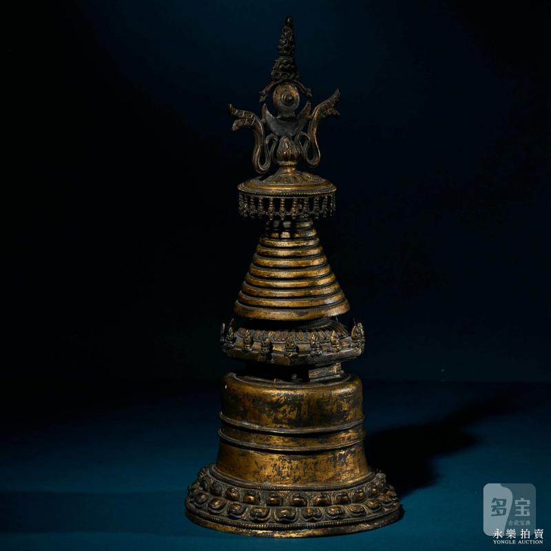 13世纪 （西藏）铜鎏金噶当塔 - 图4